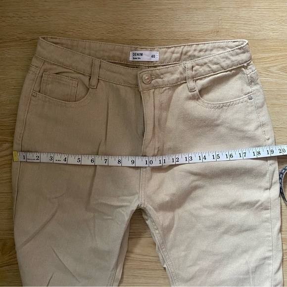 90s Inspired Beige Denim Gold SK Pants Relaxed Fit Straight Leg Minimalist - Picture 9 of 13